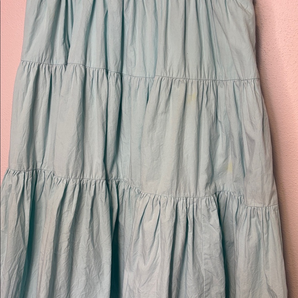 Anthropologie Helena Square-Neck Smocked Light Aqua Blue Midi Dress Medium - Picture 6 of 11